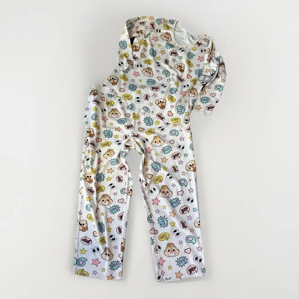 Disney Chip And Dale Women’s Pajama Set Size 1X NWT White Two Piece Organic Cott